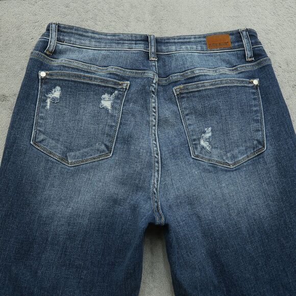 Judy Blue Jeans Juniors 11/30 Blue High-Rise Boyfriend Fit 27" Inseam Destroyed - Picture 14 of 16